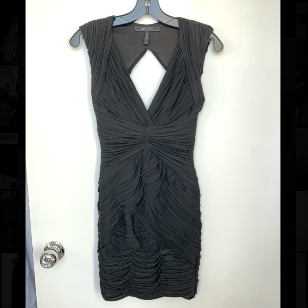 BCBG MaxAzria black ruched cocktail dress size 0
